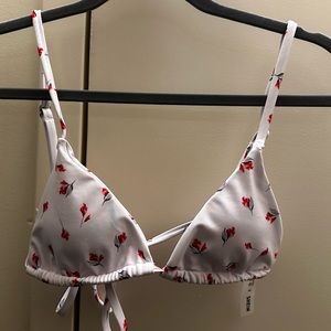 Adjustable strappy back tied ditsy floral rose triangle bikini top